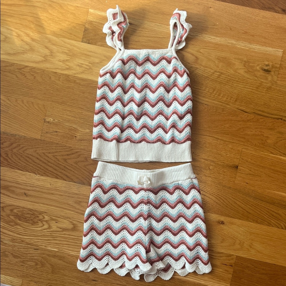 Janie and Jack Cream Knit Set with Pastel Accents